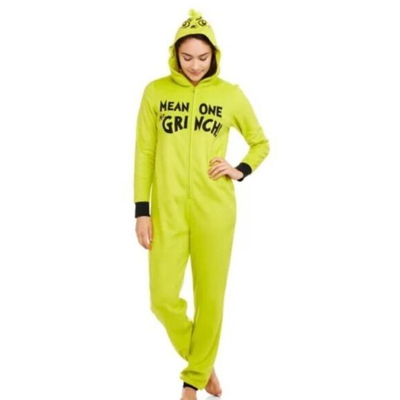 Dr. SEUSS Mean One Mr. Grinch Hooded Costume Cosplay Union Suit Pajamas Size S/C - Picture 1 of 4